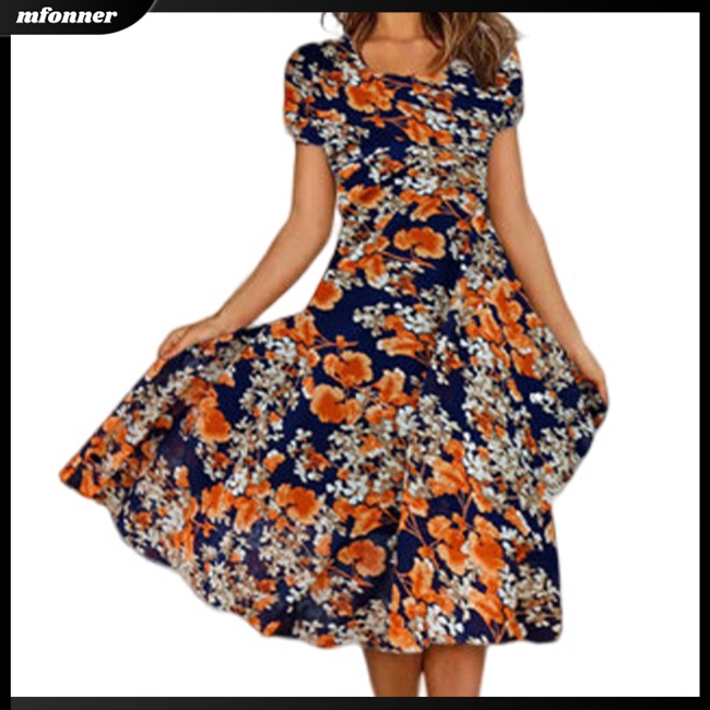 Đầm Tay Ngắn Cổ Chữ V Thoáng Khí In Họa Tiết Hoa Thanh Lịch Thời Trang Mùa Hè Cho Nữ