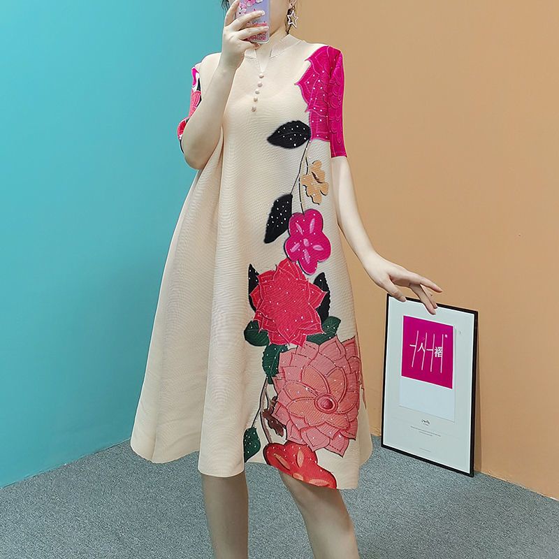 Áo Thun Tay Ngắn Dáng Rộng Xếp Ly In Họa Tiết Thời Trang Mùa Hè 2023