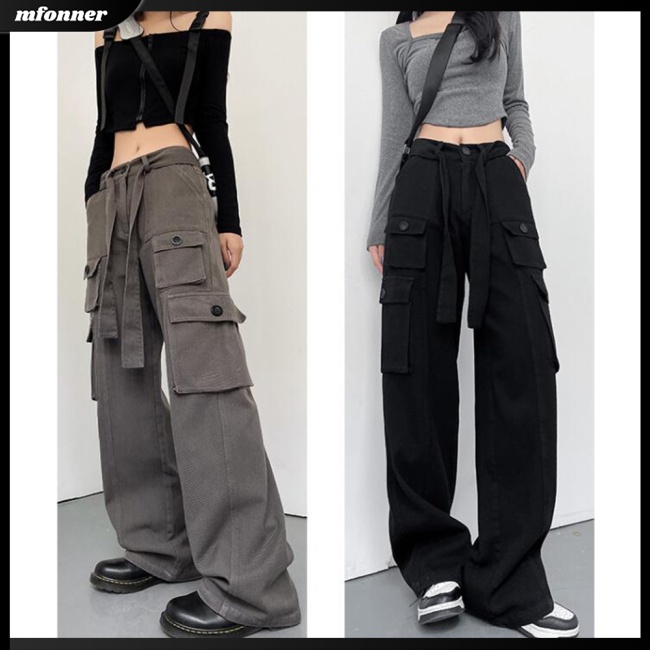 Quần Thể Thao Lưng Cao Ống Rộng Phối Túi Phong Cách Retro