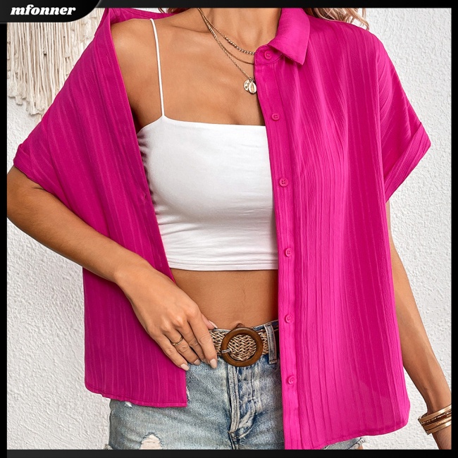 Áo Sơ Mi Tay Ngắn Dáng Rộng Cài Khuy Màu Sắc Đơn Giản Thời Trang Mùa Hè Cho Nữ