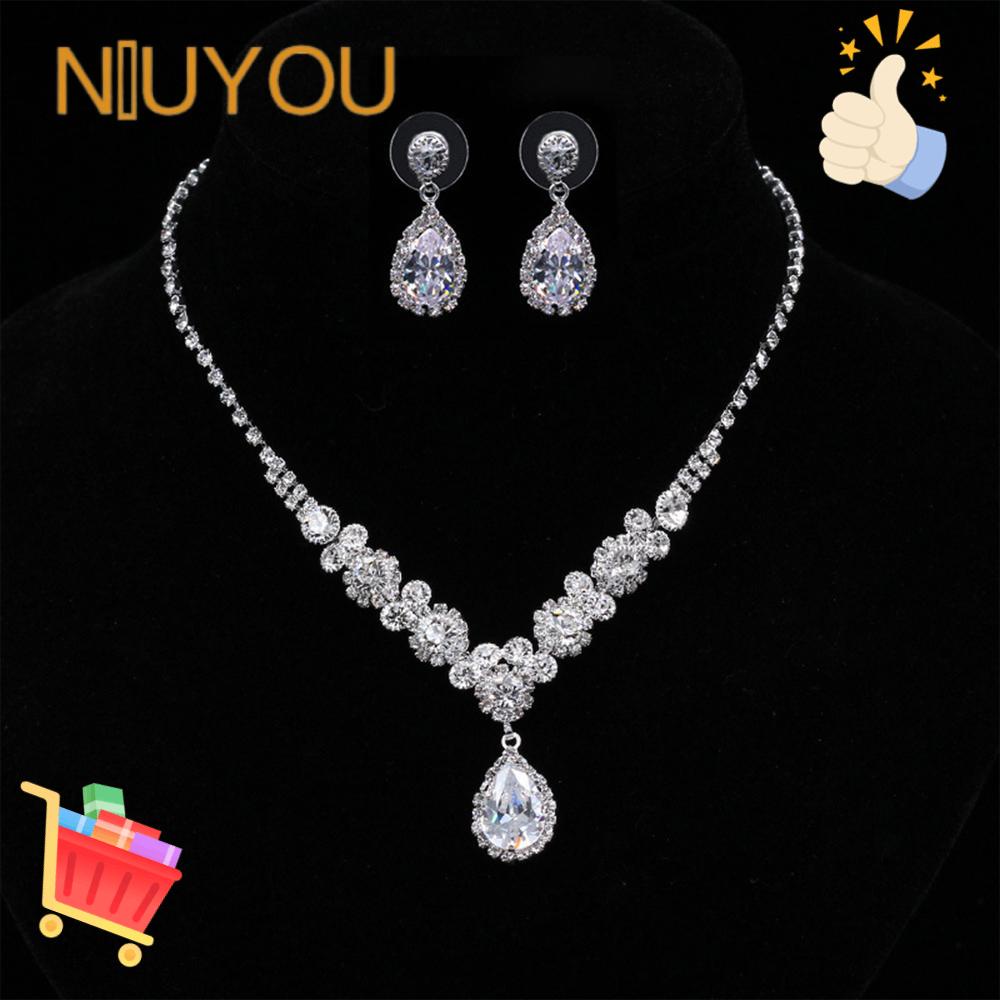Bộ Vòng cổ + Bông Tai Đính Đá Zircon Cho Nữ