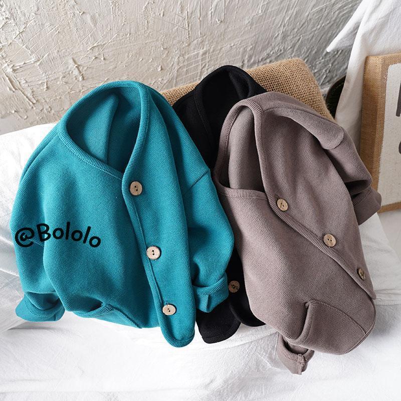 Bololo Áo Khoác cardigan cotton Dệt Kim Tay Dài Dáng Rộng Phong Cách Hàn Quốc Cho Bé Trai Và Gái