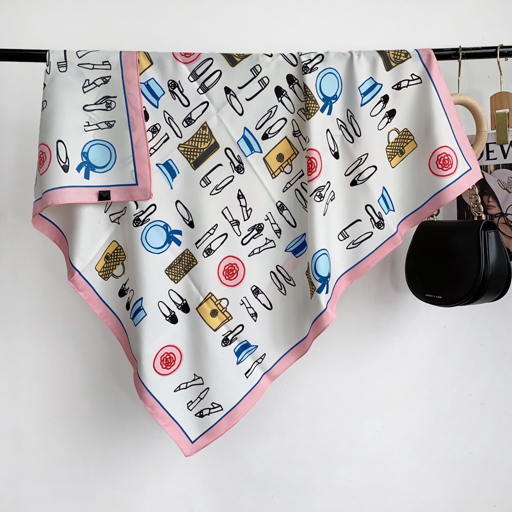 Xiaoxiang Khăn Quàng Cổ Vuông Bằng Lụa Chéo Hình Hoa Trà Màu Sắc Mơ Mộng Đơn Giản Đa Chức Năng Phong Cách Âu Mỹ Dành Cho Bạn Nữ