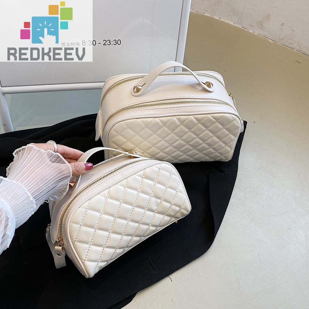 Túi Đựng Mỹ Phẩm Da PU Có Khóa Kéo Họa Tiết Kim Cương Sang Trọng Cho Nữ