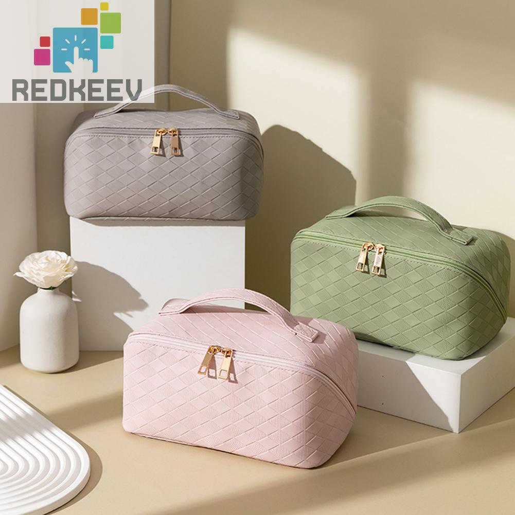 Túi Đựng Mỹ Phẩm Bằng PU Sức Chứa Lớn Họa Tiết Sọc Caro Tiện Dụng Cho Nữ