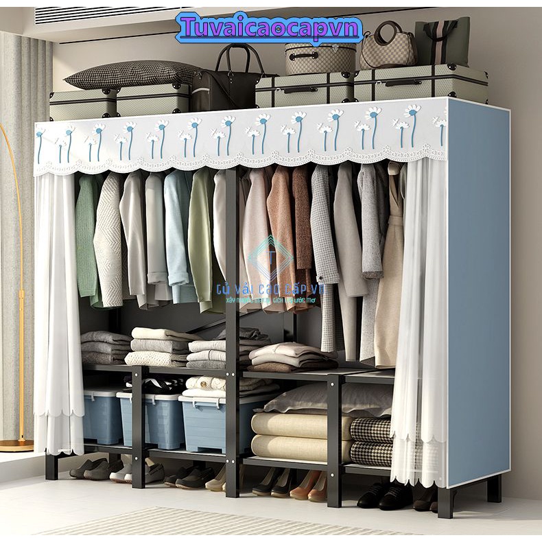 Tủ Vải Khung Thép Đựng Quần áo TUVAICAOCAPVN Tủ Khung Thép Cỡ Lớn Lắp Ráp Đa Năng Kệ Treo Quần Áo Khung Thép TiTan