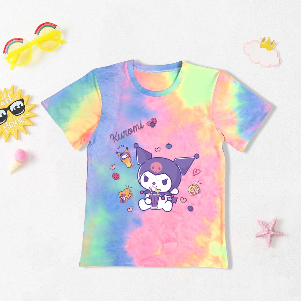 Kuromi In Áo Thun Trẻ Em Cổ Tròn Tay Ngắn Bé Gái Áo Buộc Nhuộm Áo Kuromi Mùa Hè Top Tee