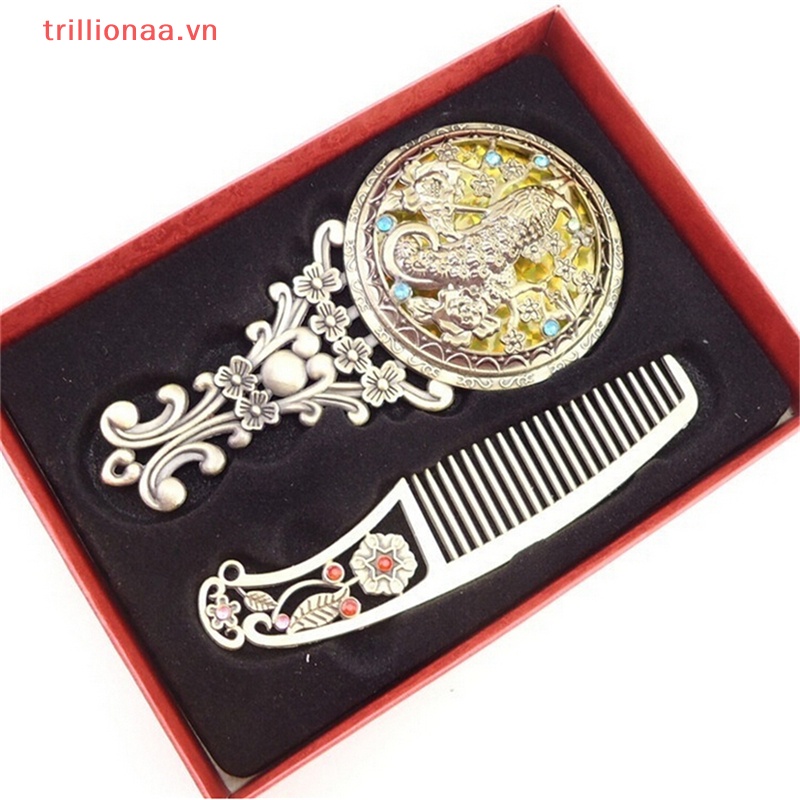 Bộ 2 Lược Có Gương Cầm Tay Bằng Đồng Thiết Kế Rỗng