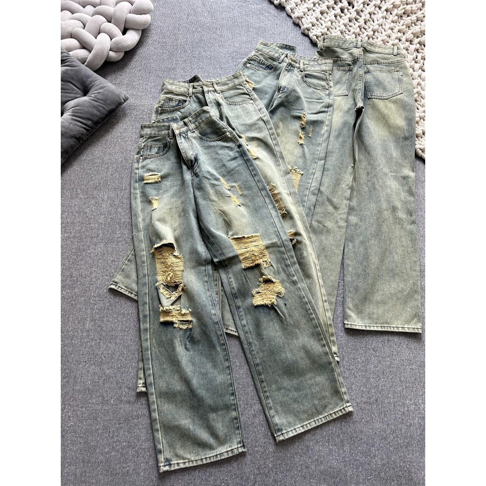 Quần Suông Qc màu bụi vàng rách 103cm Q326