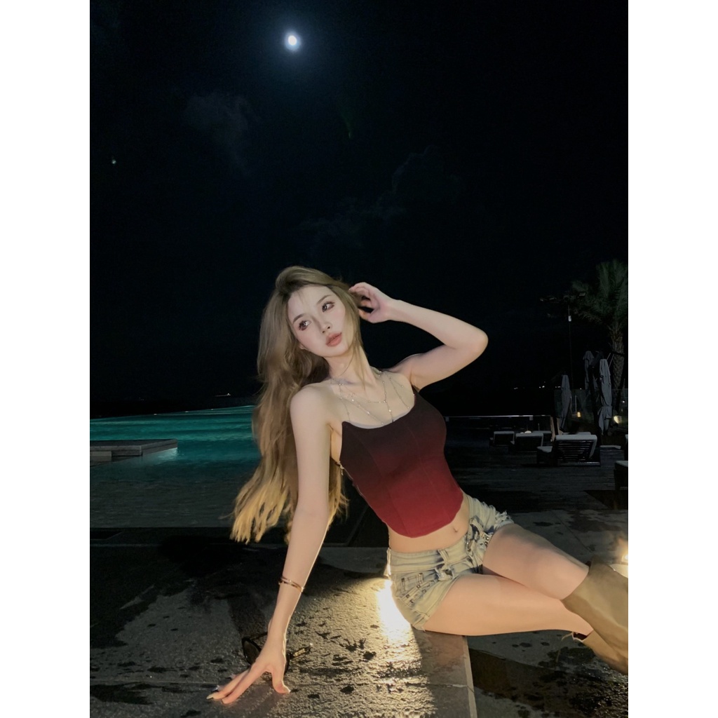 Áo Ống Ngắn Không Tay Màu Gradient Quyến Rũ Thời Trang Mùa Hè Cho Nữ