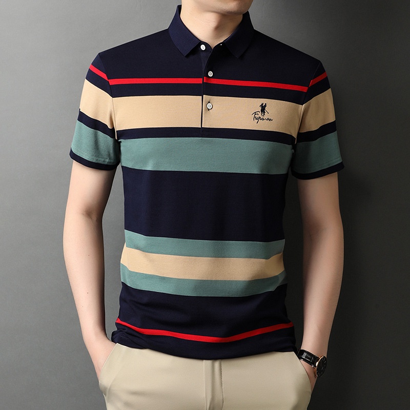 Áo Thun POLO Tay Ngắn Họa Tiết Sọc Ngang Bằng Cotton Thời Trang Cho Nam