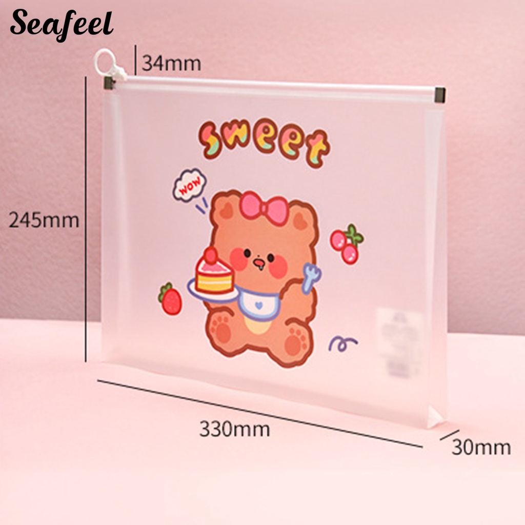 Túi Đựng Tài Liệu Cỡ A4 Đa Năng Chống Thấm Nước Có Khóa Kéo Họa Tiết Hoạt Hình Dễ Thương