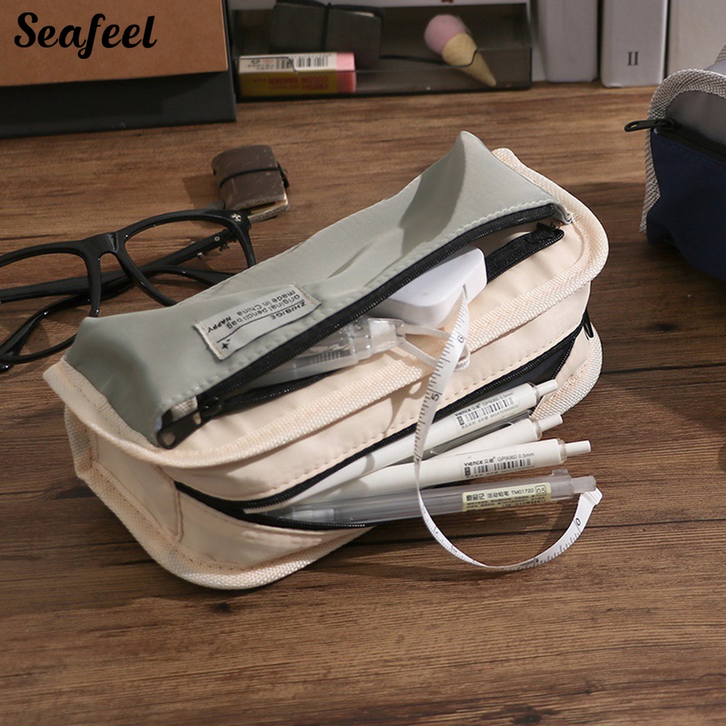 Túi Đựng Bút Bằng Vải Bạt Ba Ngăn Sức Chứa Lớn Có Khóa Kéo Đa Năng Nhiều Màu Sắc