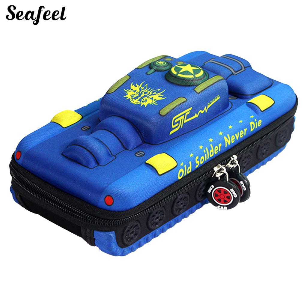 Túi Đựng Bút Chì Sức Chứa Lớn Có Khóa Kéo Hình Xe Tăng Dễ Thương