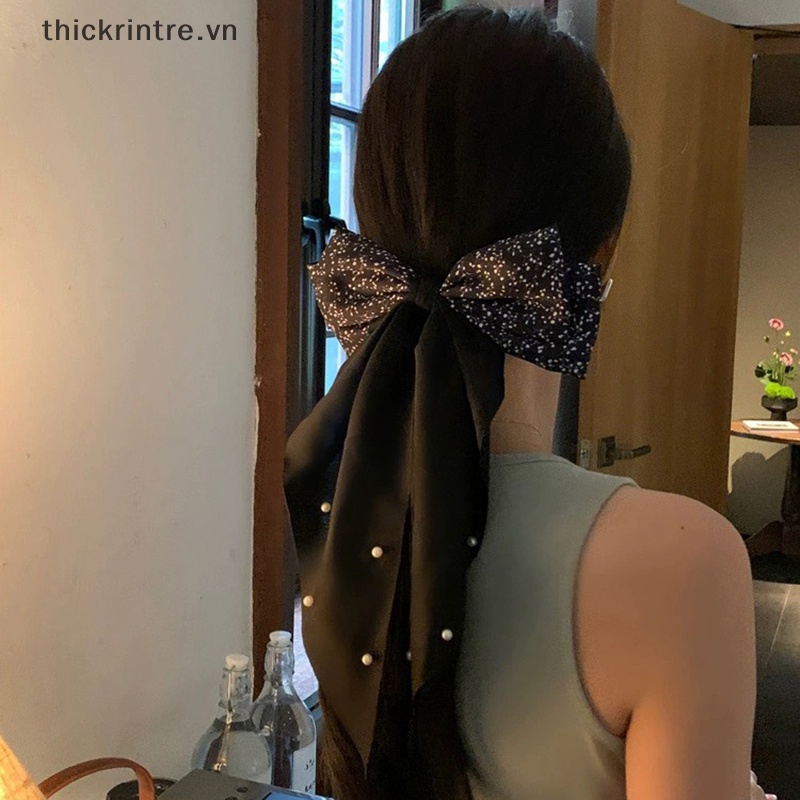 Kẹp Tóc Hình Nơ Đính Ngọc Trai Phong Cách Retro Cho Nữ