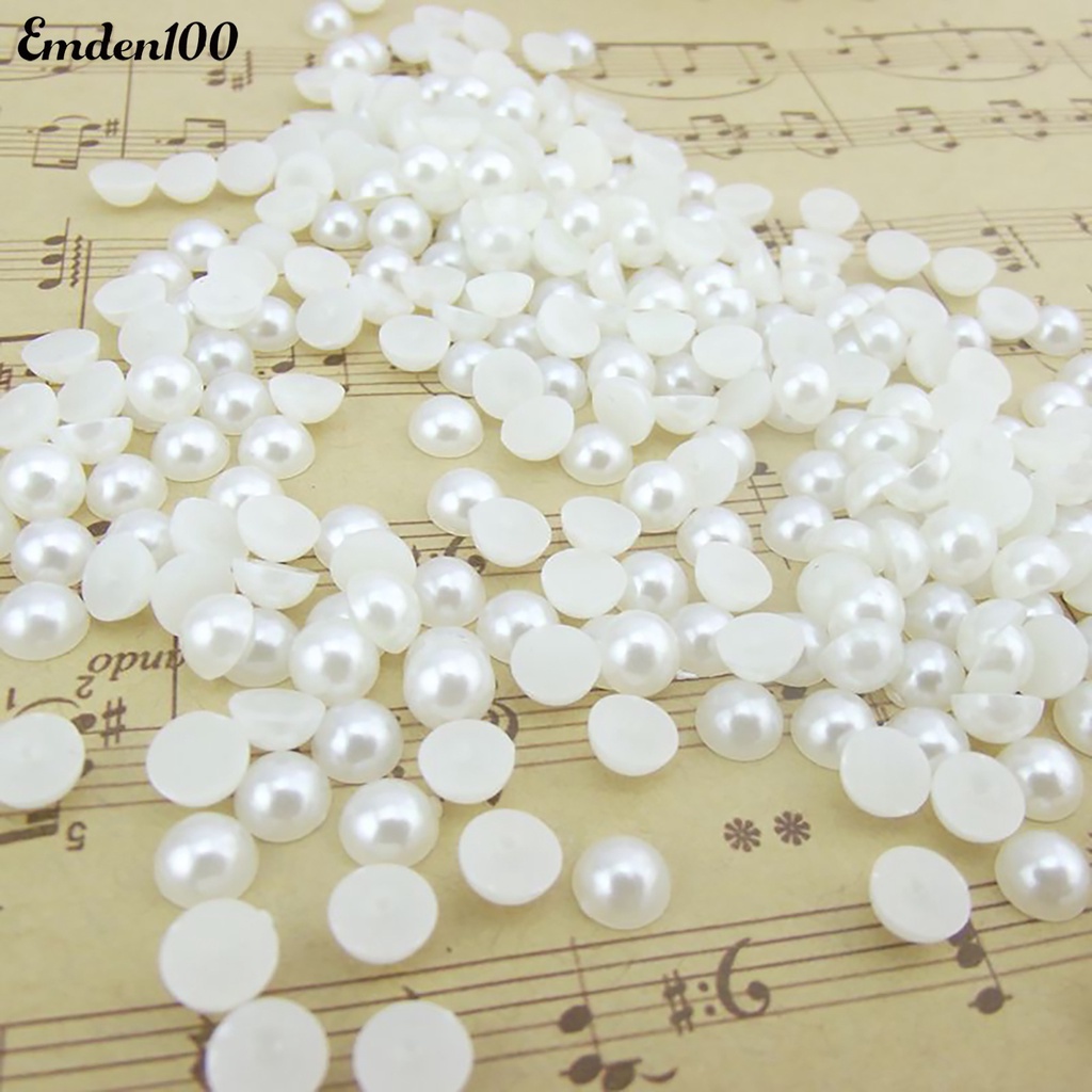 Set 200 Hạt Ngọc Trai Giả 6mm Trang Trí Móng Tay Lưng Phẳng