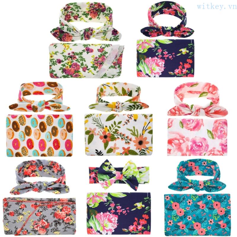 Chăn Quấn Kèm Băng Đô In Hoa Thoải Mái Cho Bé Sơ Sinh