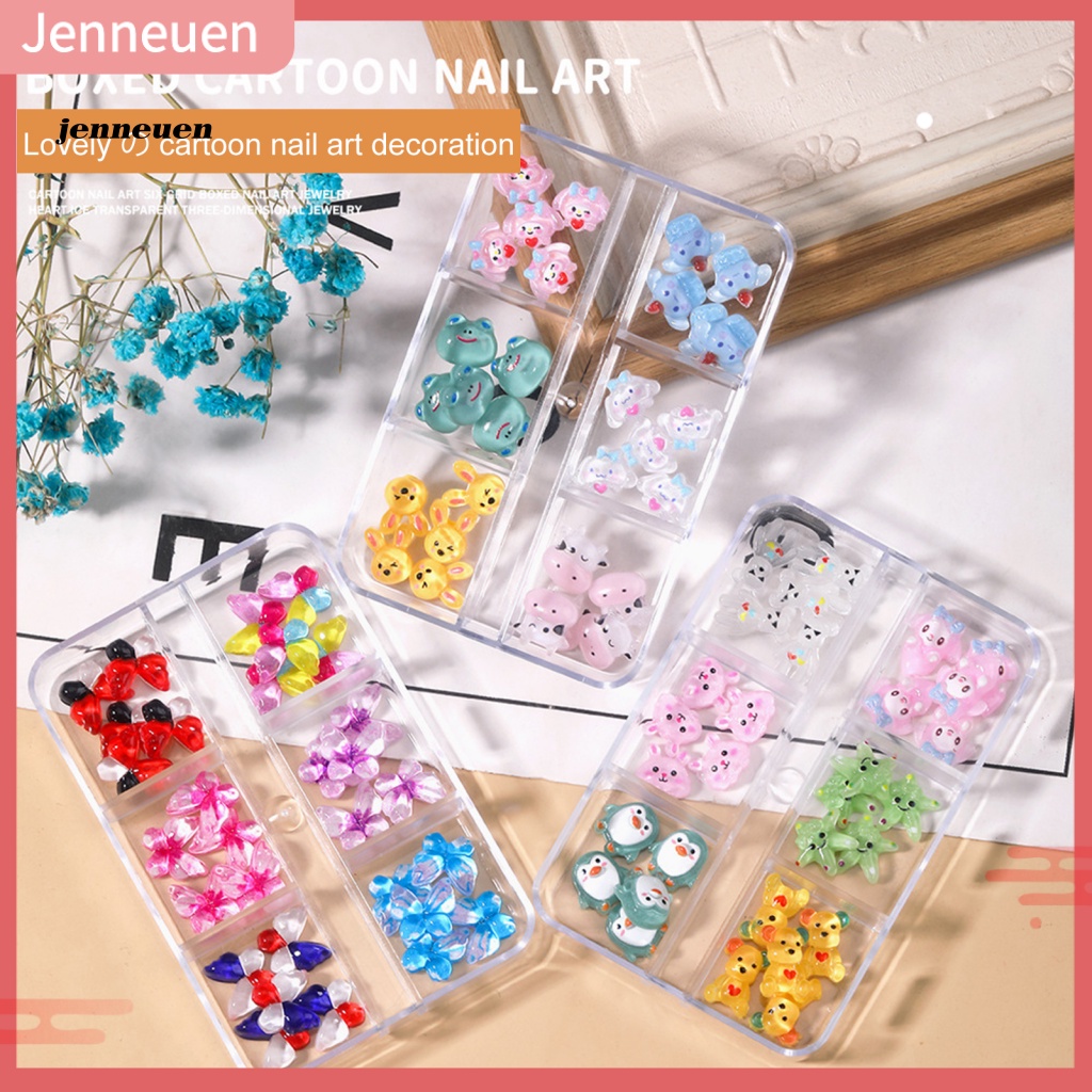 Jen 1 Hộp Nhãn Dán Trang Trí Móng Tay Mini Hình Động Vật / Thỏ / Gấu Bướm / Gấu Đáng Yêu Cho Salon