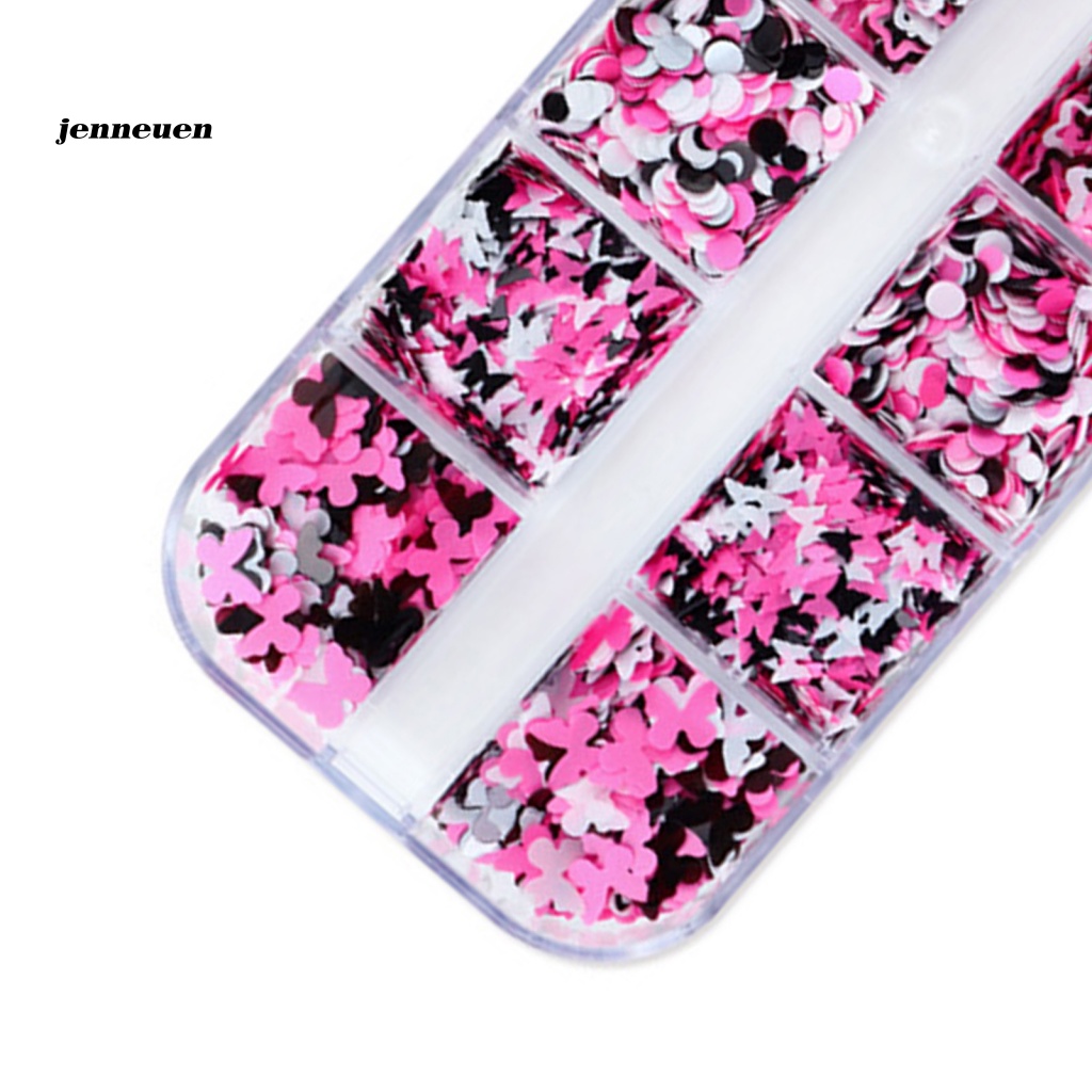 1 Hộp 12 Ngăn Đựng Hạt Kim Sa Lấp Lánh Trang Trí Móng Tay