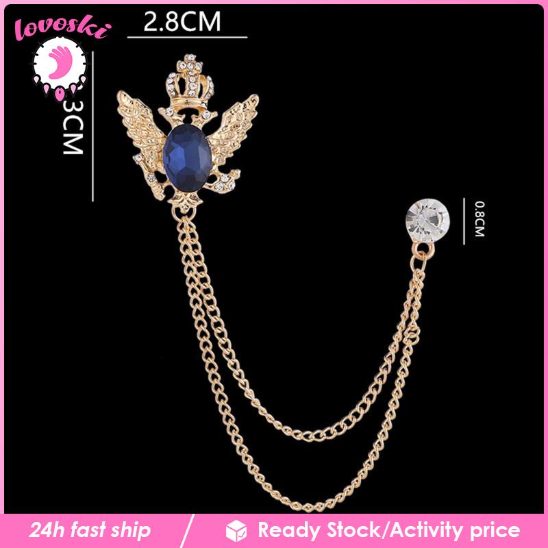 Ghim Cài Áo Hình Vương Miện Đính Đá Phối Dây Xích Tua Rua Trang Trí Đa Ứng Dụng Cho Nam