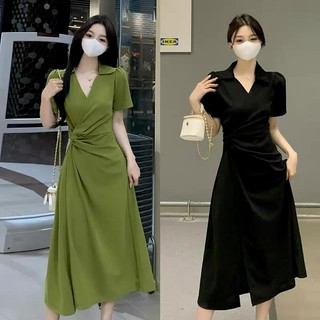 Đầm Chữ A Tay Ngắn Cổ Polo Xẻ Tà Thời Trang Mùa Hè Phong Cách Hàn Quốc Cho Nữ