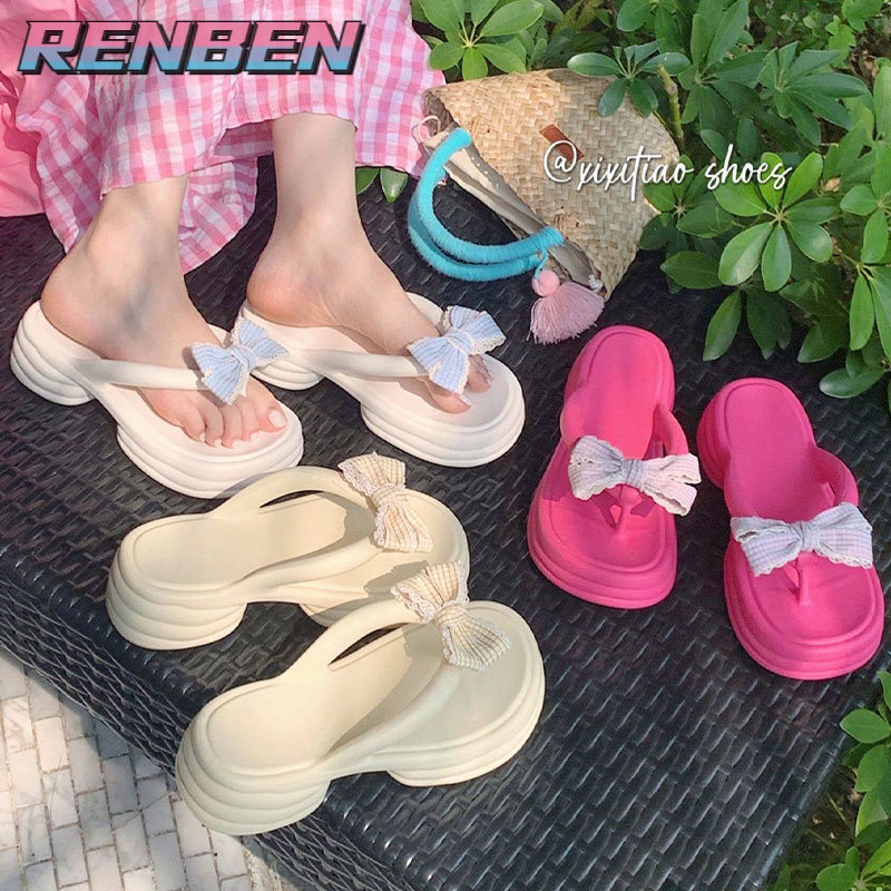 Dép Xỏ Ngón Đế Dày 5cm Đính Nơ Thời Trang Cho Nữ