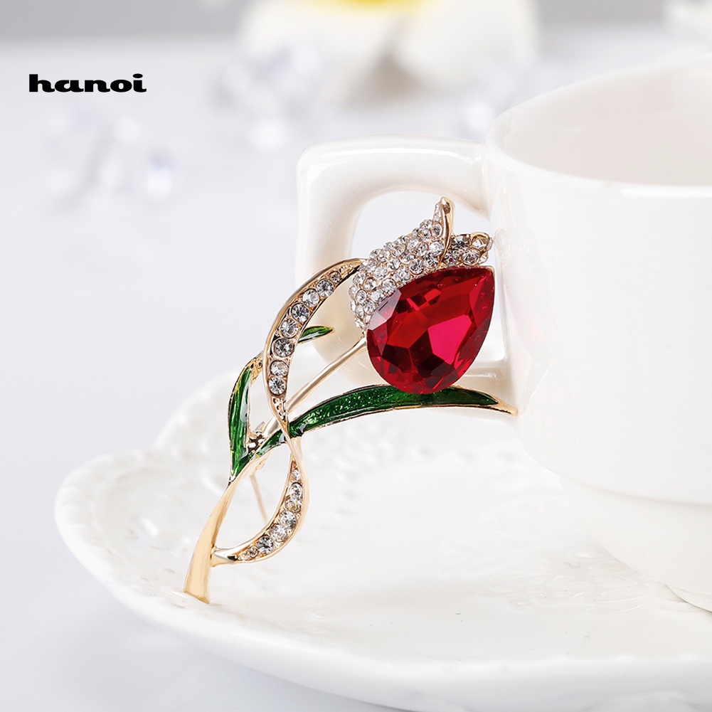 Ghim Cài Áo Hình Hoa Tulip Đính Đá Nhân Tạo Thời Trang Cho Nữ