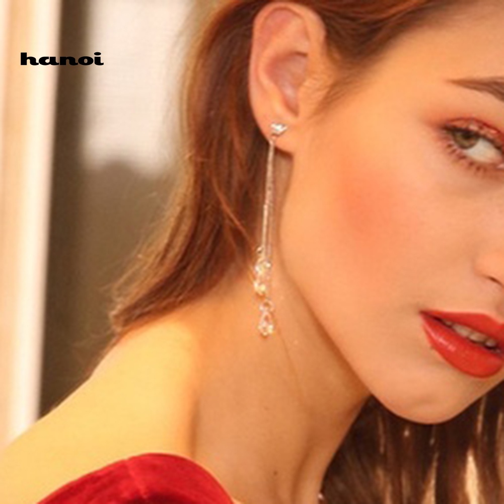 Bông Tai Dáng Dài Đính Pha Lê Nhân Tạo Thời Trang