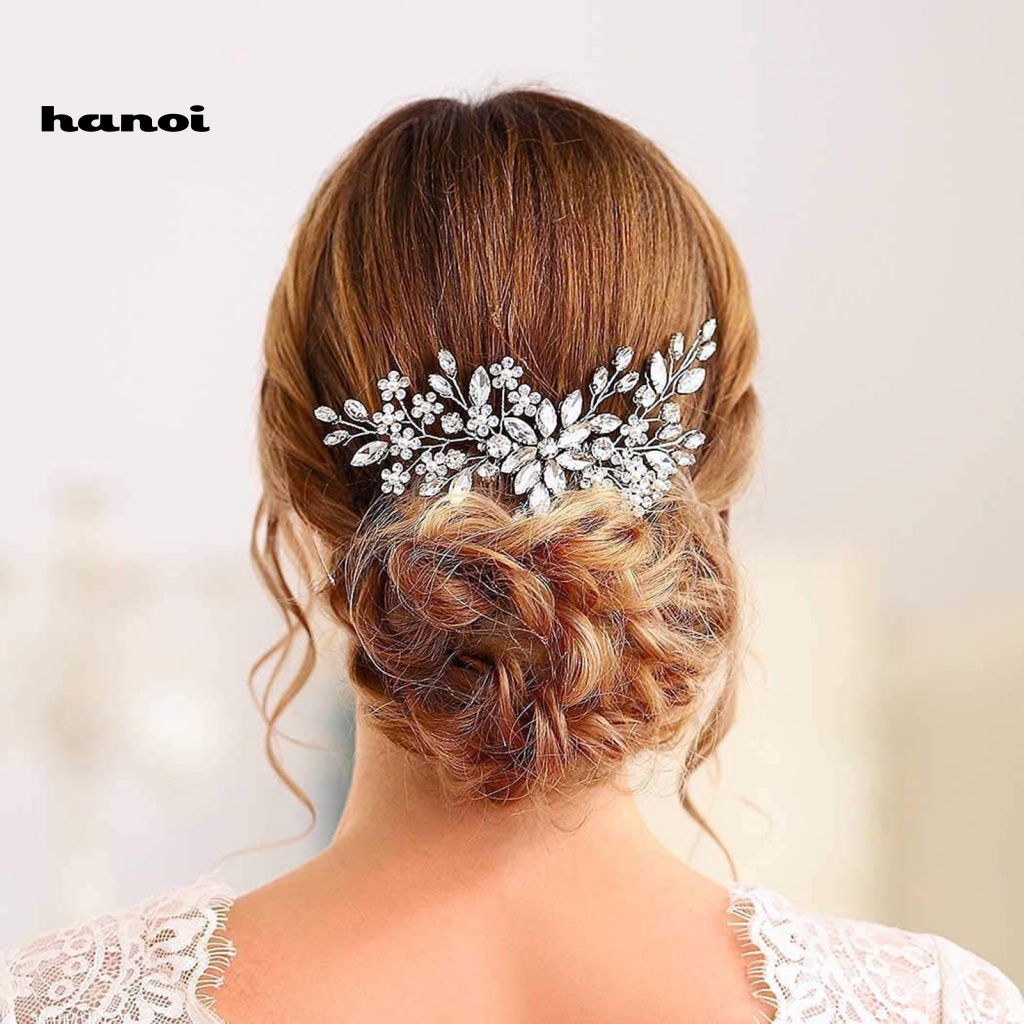 Lược Cài Tóc Hình Hoa Đính Đá Xinh Xắn Cho Cô Dâu