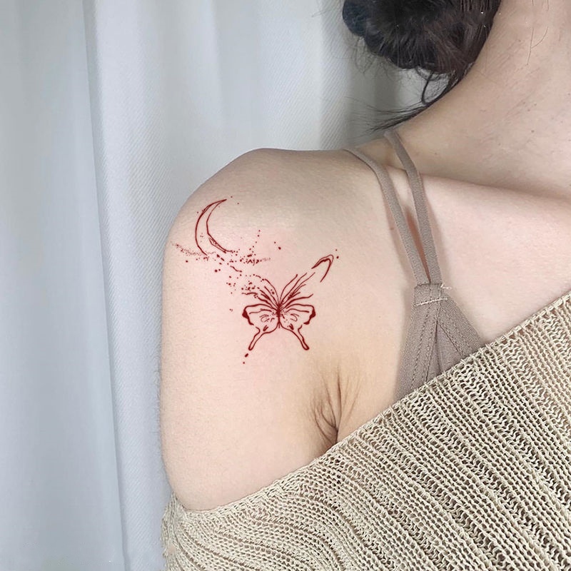 Hình Xăm Dán Tạm Thời Họa Tiết Bướm Và Mặt Trăng Chống Thấm Nước Bền Màu Đến 7 Ngày