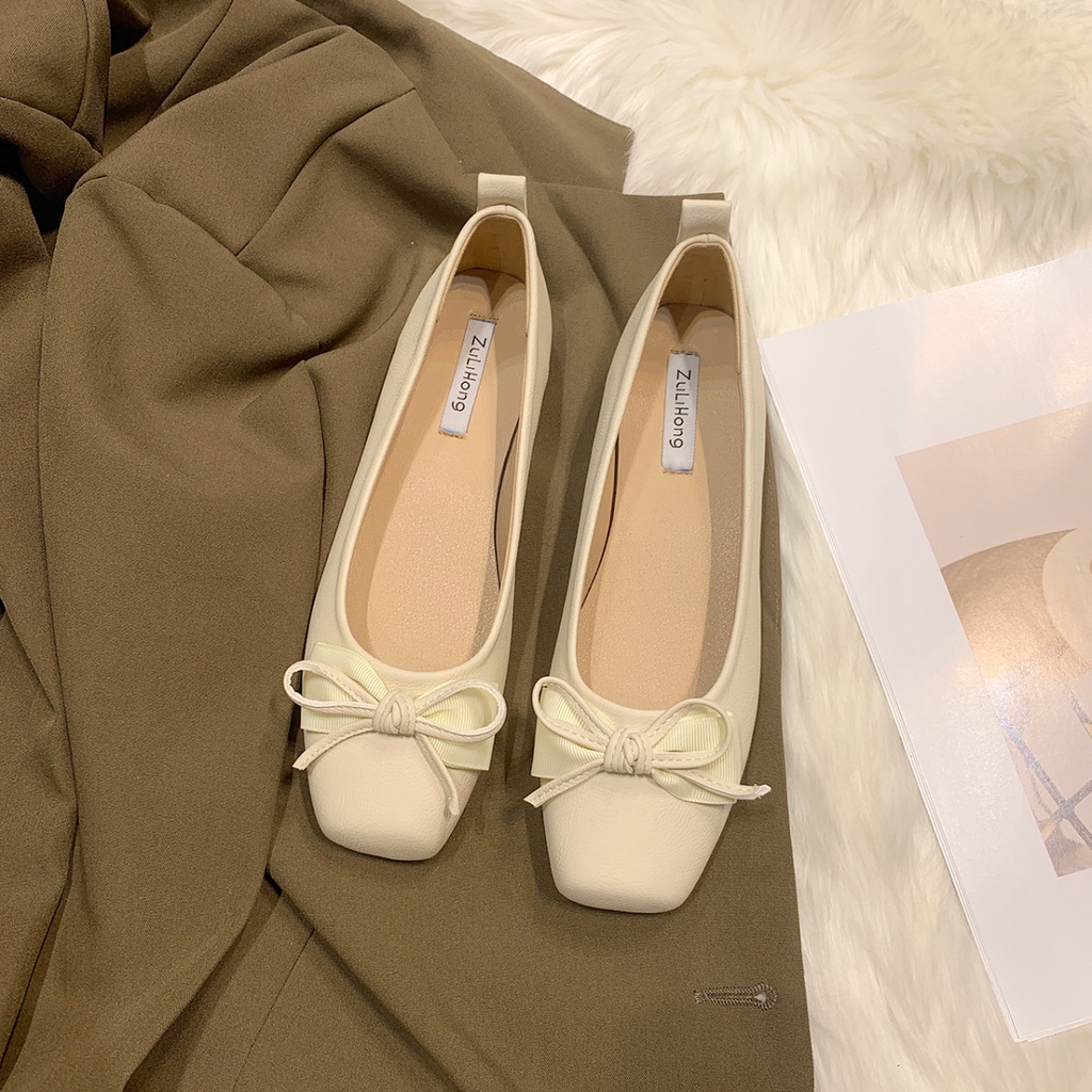 Giày Búp Bê Da Đế Bằng Thiết Kế Dễ Thương Cho Nữ