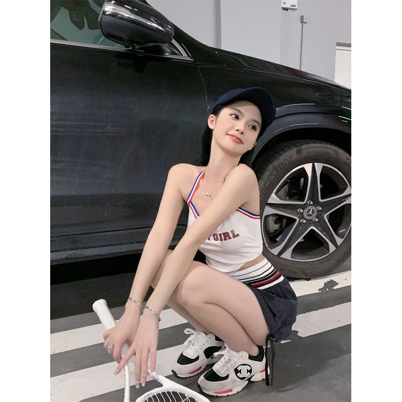 Áo Hai Dây Mùa Hè In Chữ N9XG Màu Tương Phản Cá Tính Cho Nữ