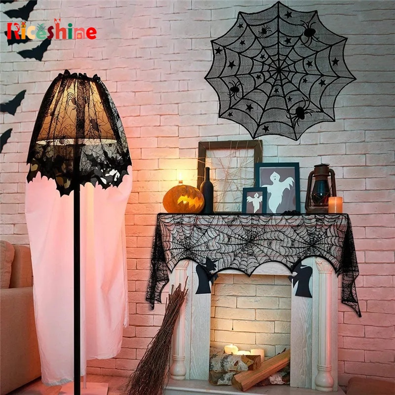 Khăn Trải Bàn Họa Tiết Mạng Nhện Đen Trang Trí Halloween