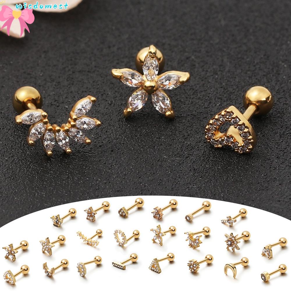 ❀WISDOMEST❀ 1 chiếc Y tế bằng thép không gỉ Pha lê Zircon Ear Studs Bông tai cho phụ nữ / nam giới