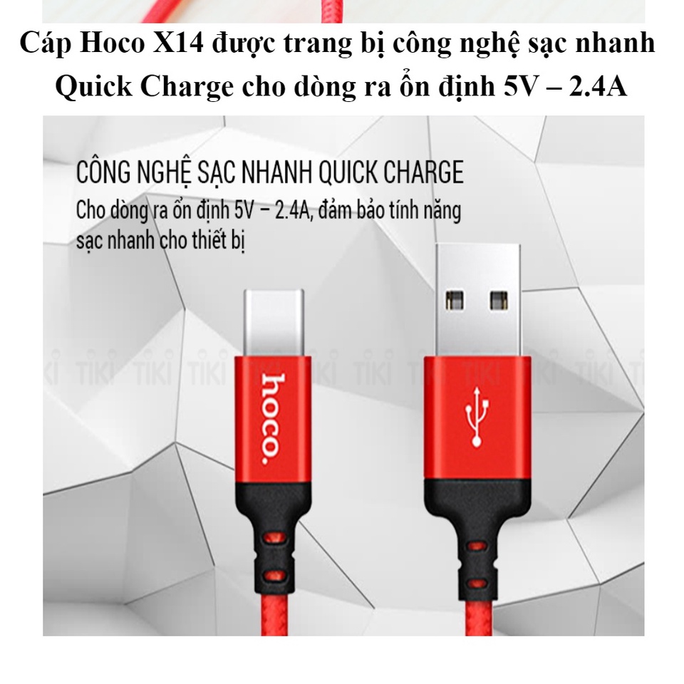 [HCM]Dây sạc Samsung-Day sac Samsung-Cáp sạc Type C- dây sạc dù Hoco X14 dài 1M - cổng USB Type.C - Hỗ Trợ Sạc Nhanh✓