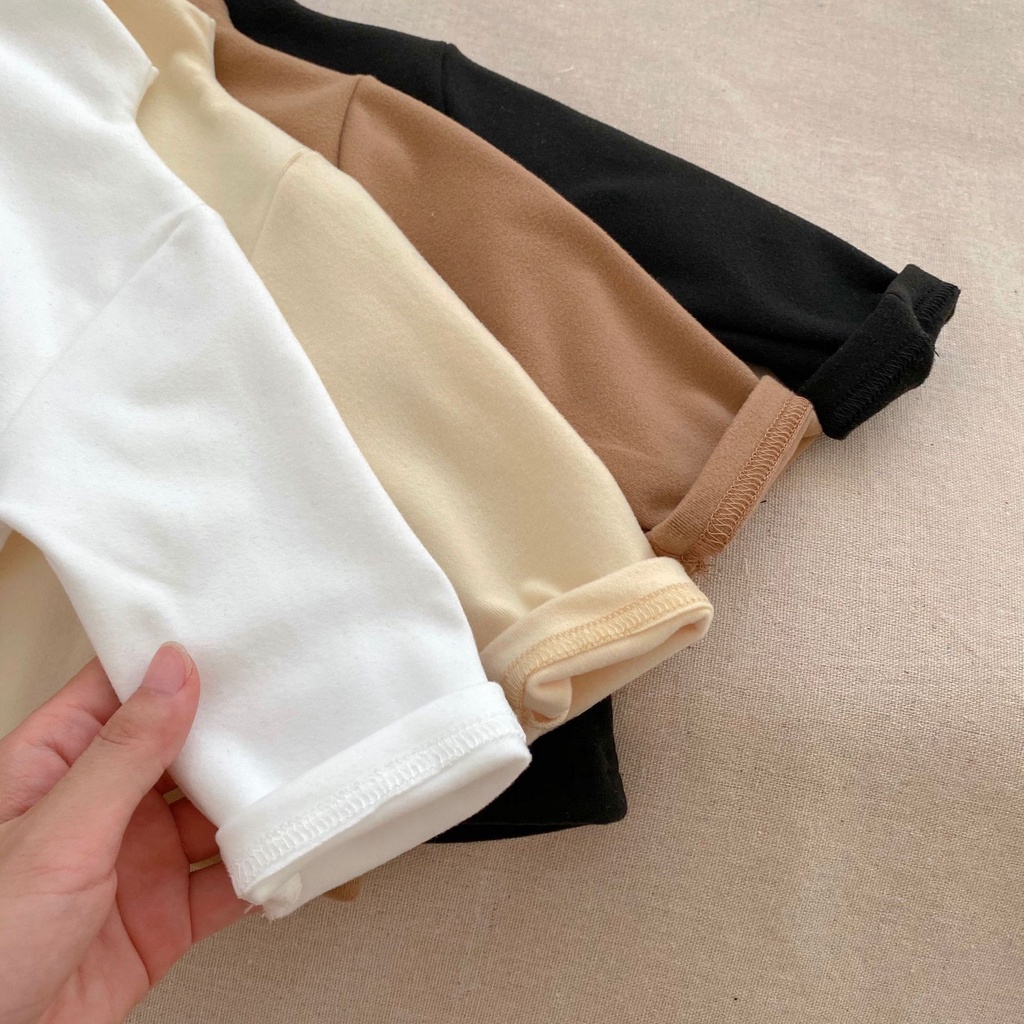 Áo Thun Tay Dài Cổ Cao Màu Trơn Đơn Giản Phong Cách Mới Mùa Thu 2023