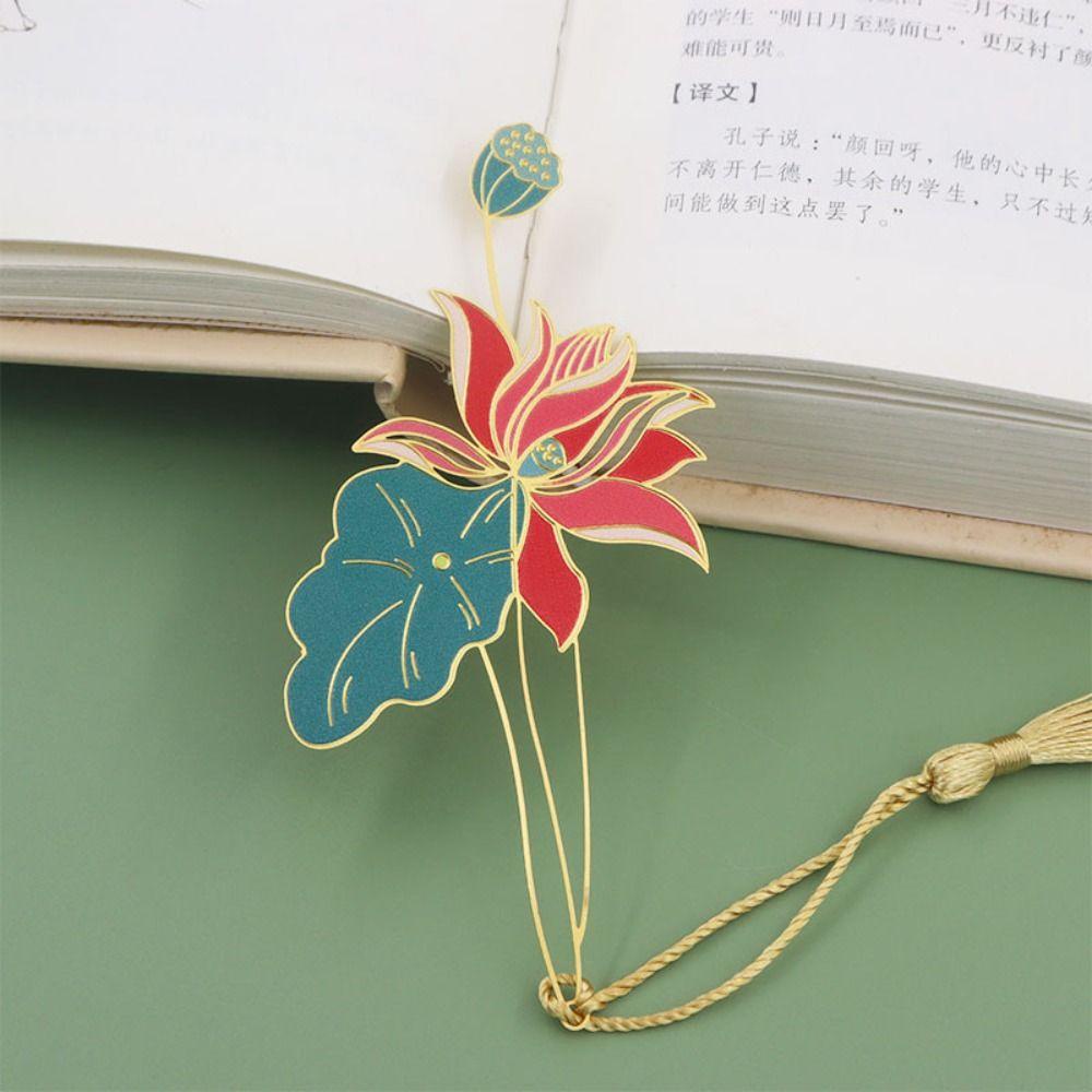Lanfy Kẹp Sách Bằng Kim Loại Hình Hoa Hồng Rỗng Phối Tua Rua Kiểu Trung Hoa Tinh Tế Dùng Đọc Sách