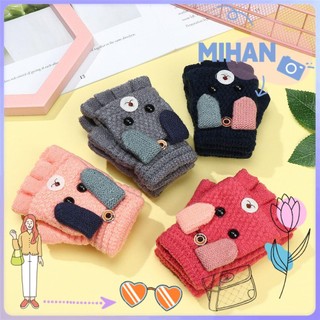 Đôi găng tay hở ngón bằng vải dệt kim dày in hình thỏ hoạt hình nhiều màu tùy chọn hỗ trợ giữ ấm mùa đông cho trẻ em
