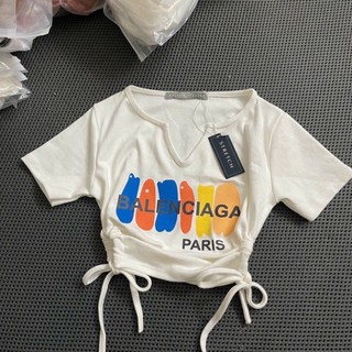 Áo thun croptop rút dây 2 bên in chữ - uk alohashop91