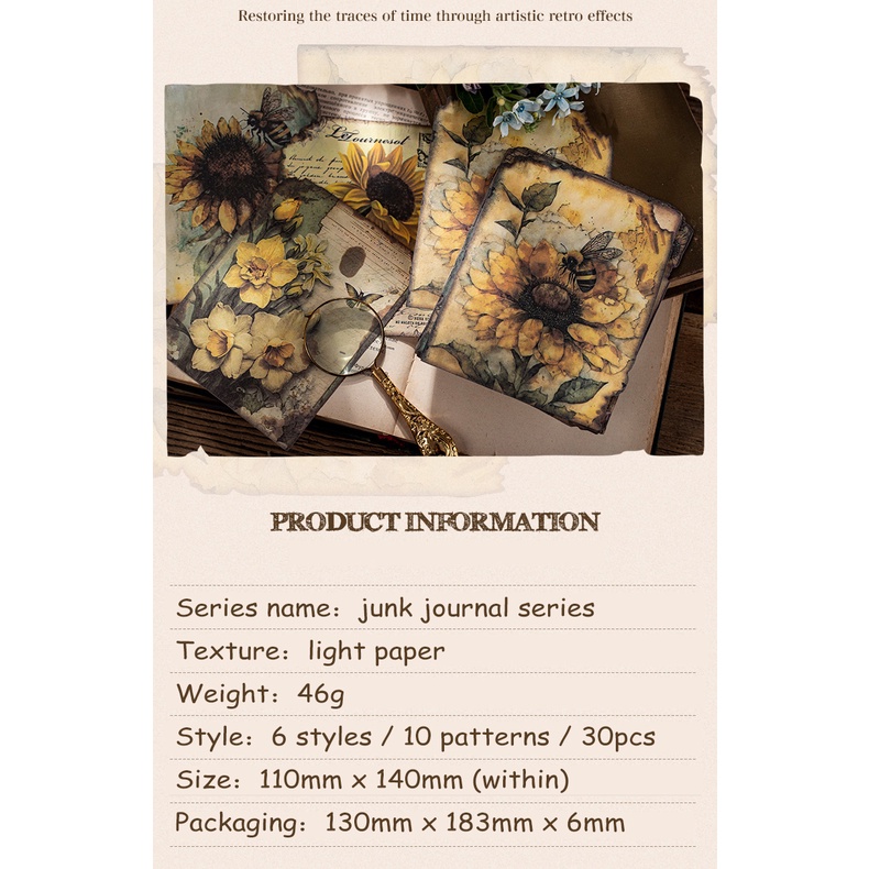 Set 30 Tấm Giấy Hình Hoa Cổ Điển Dùng Trang Trí DIY