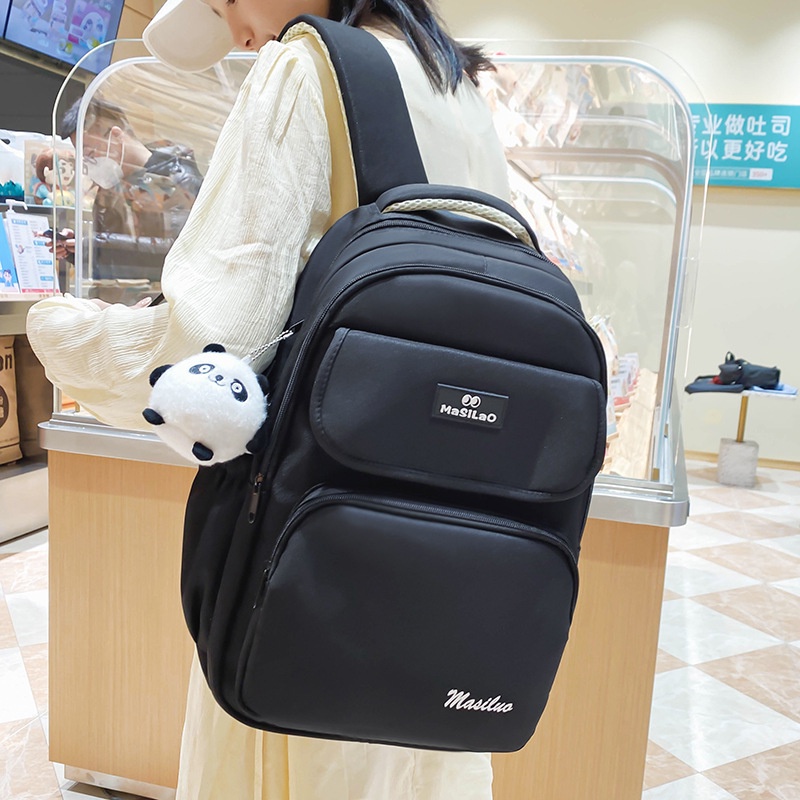 Ba lô ELACCENT sức chứa lớn màu trơn phong cách Hàn Quốc thời trang cho học sinh trung học/ sinh viên