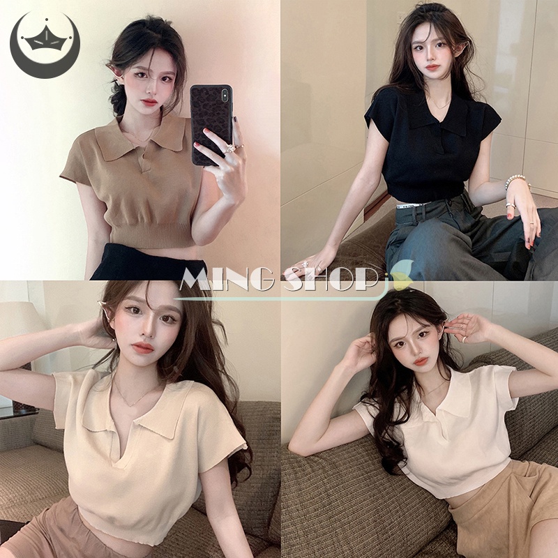Áo Thun Ngắn Tay Cổ Peter Pan Thời Trang Vintage Cho Nữ