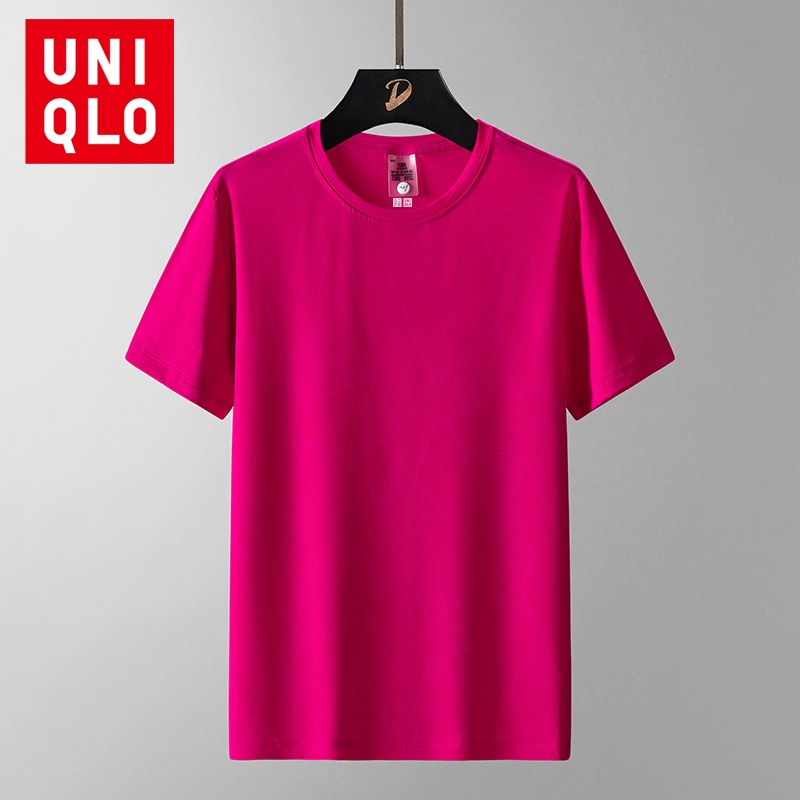 Uniqlo Nữ Cổ Tròn Tay Ngắn Băng Lụa Mỏng Màu Trơn Đa Năng Mùa Hè Áo Thun Quần Lót Athleisure Áo Thun