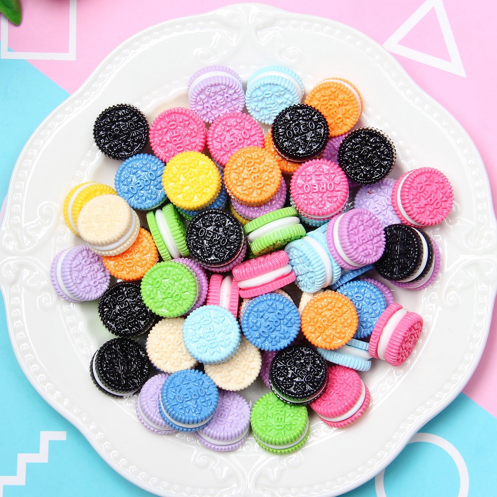 Set 10 Phụ Kiện Kẹp Tóc / Chai Nước / Kem / Bánh Quy Bằng resin Mạ Màu macaron diy