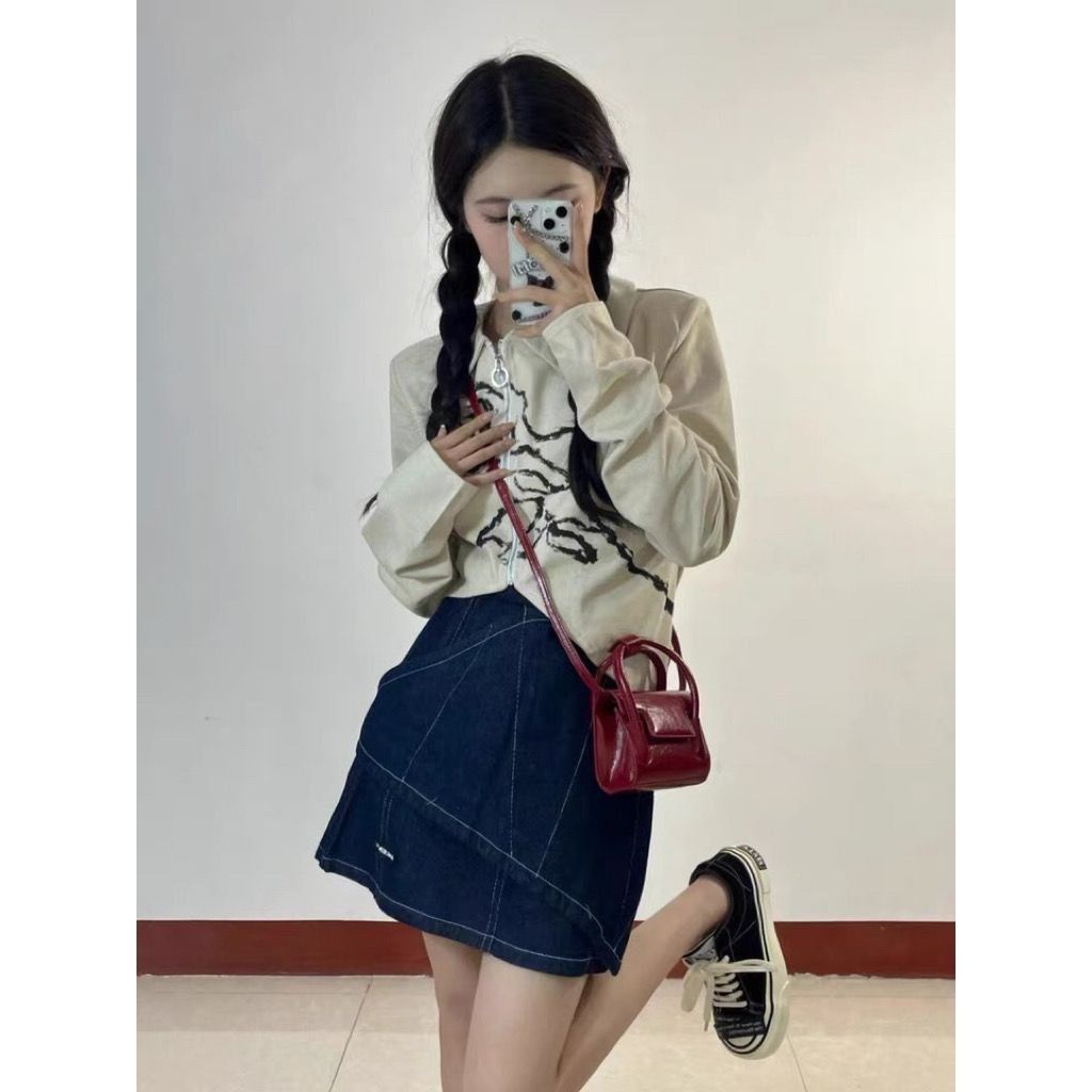 Áo Cardigan Tay Dài Cổ Bẻ Dáng Ôm In Họa Tiết Phong Cách Mỹ Thời Trang Mùa Thu Cho Nữ