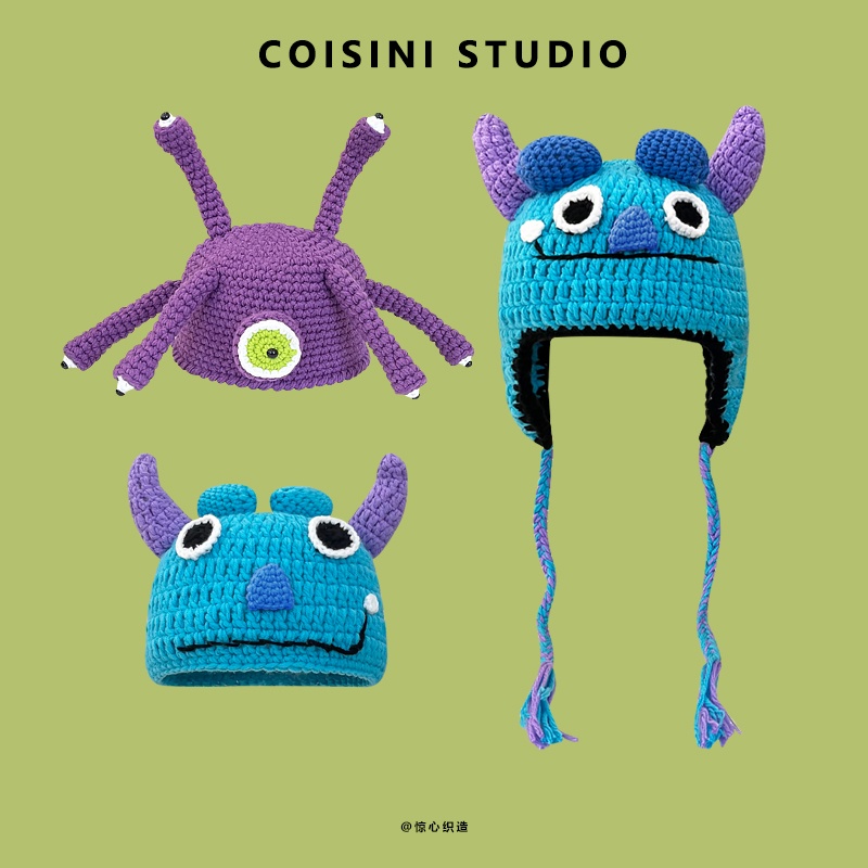 Nón Len Họa Tiết Quái Vật Hoạt Hình Vui Nhộn Thời Trang Thu Đông Cho Nữ