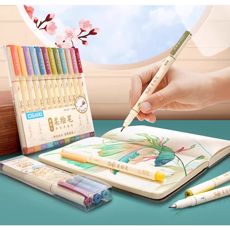 Bộ 12 Bút Brush Soft Viết Thư Pháp Calligraphy/Bullet Journal Ngòi Cao Cấp