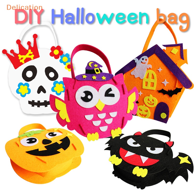 [elebuy] Túi lưu trữ halloween mới túi tote túi xách quà tặng kẹo giỏ di động người tổ chức bí ngô dơi cú đầu lâu lễ hội trang trí tiệc