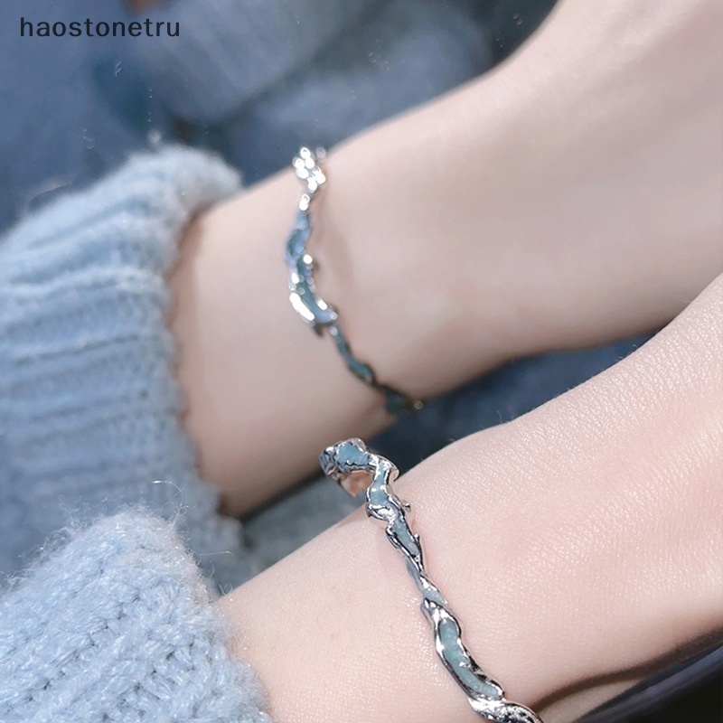 Ru Vòng Đeo Tay Dạng Mở Nhẹ Hình Học Gợn Sóng Màu Xanh Dương Thời Trang Hàn Quốc Cổ Điển Có Thể Điều