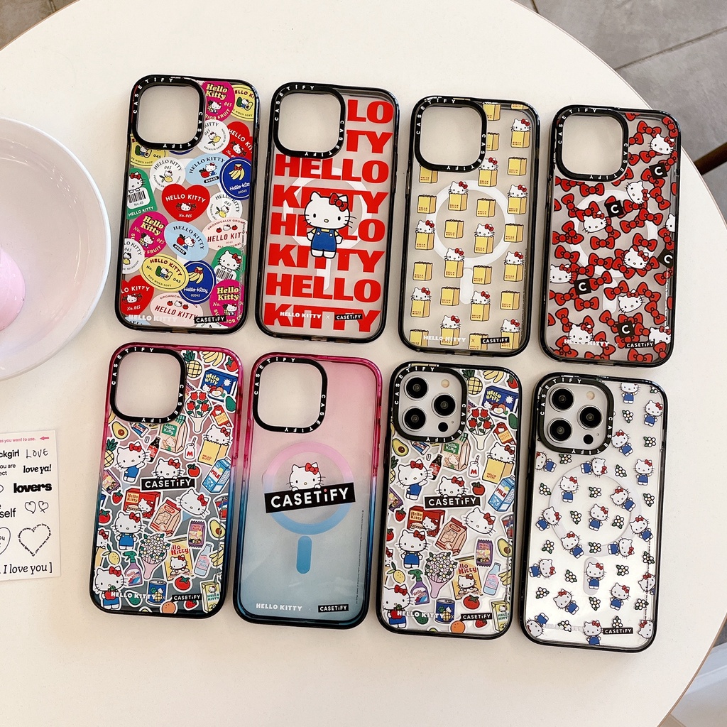 Ốp Điện Thoại Cứng Trong Suốt Lấp Lánh Kèm Sạc Không Dây Hình Hello Kitty Cho iPhone 15 14 13 12 Pro Max